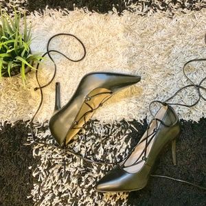 Lace-up Pointed-Toe Heels, Size 7